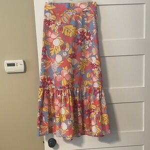 Talbots Colorful Fruits & Flowers Tiered Maxi Skirt